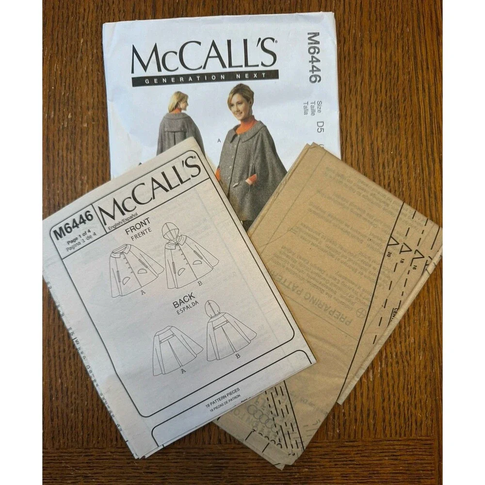 McCalls M6446 Sewing Pattern Womens Capes Coats Size 12 14 16 18 20 Plus Unlined